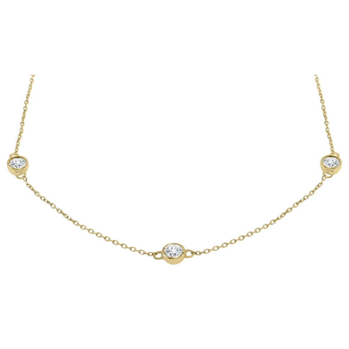 1 1/2 Carat TW Bezel Set Diamond Station Necklace in 14K Yellow Gold