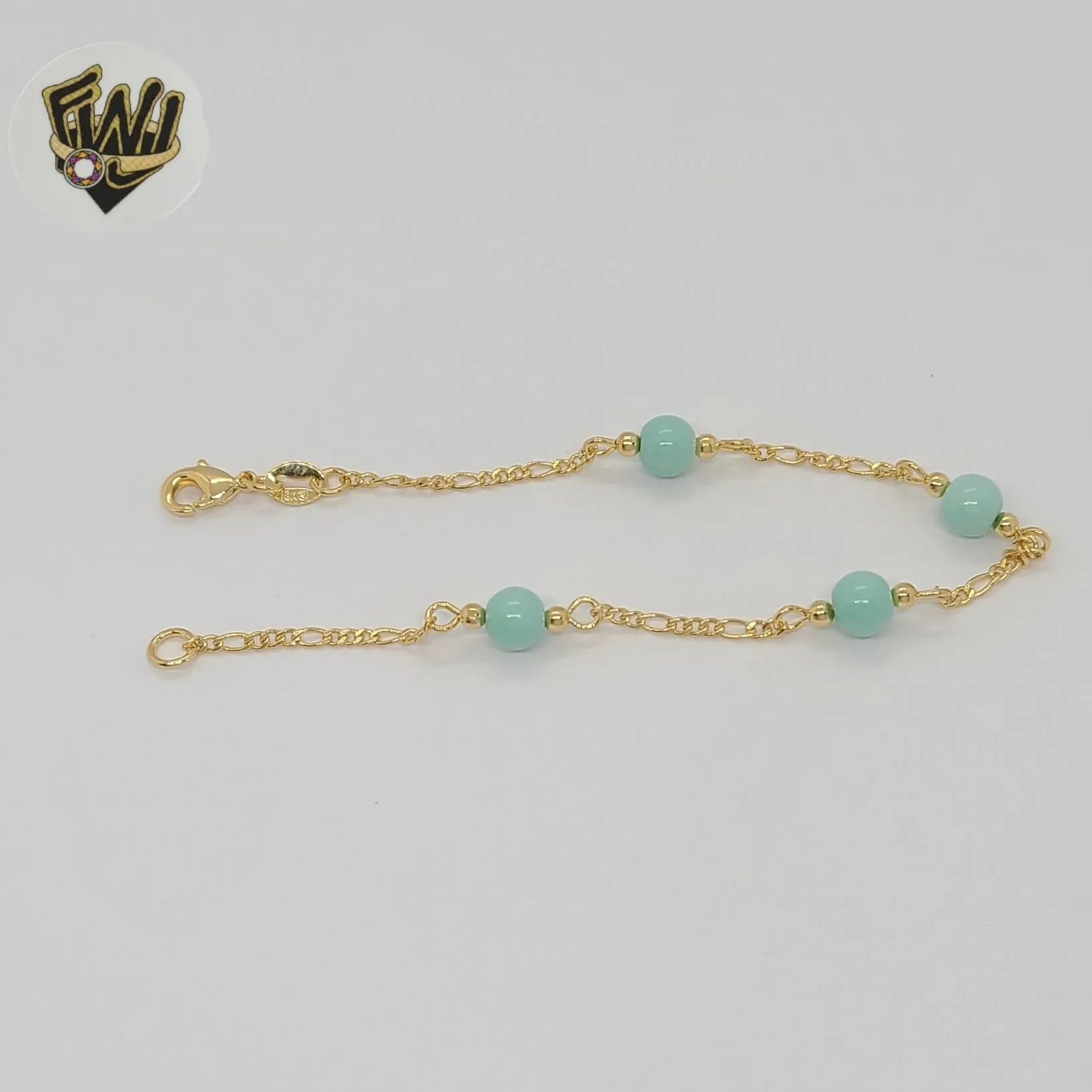 (1-3901-K) Gold Laminate - 6mm Turquoise Beads Bracelet - 7.5 - BGF