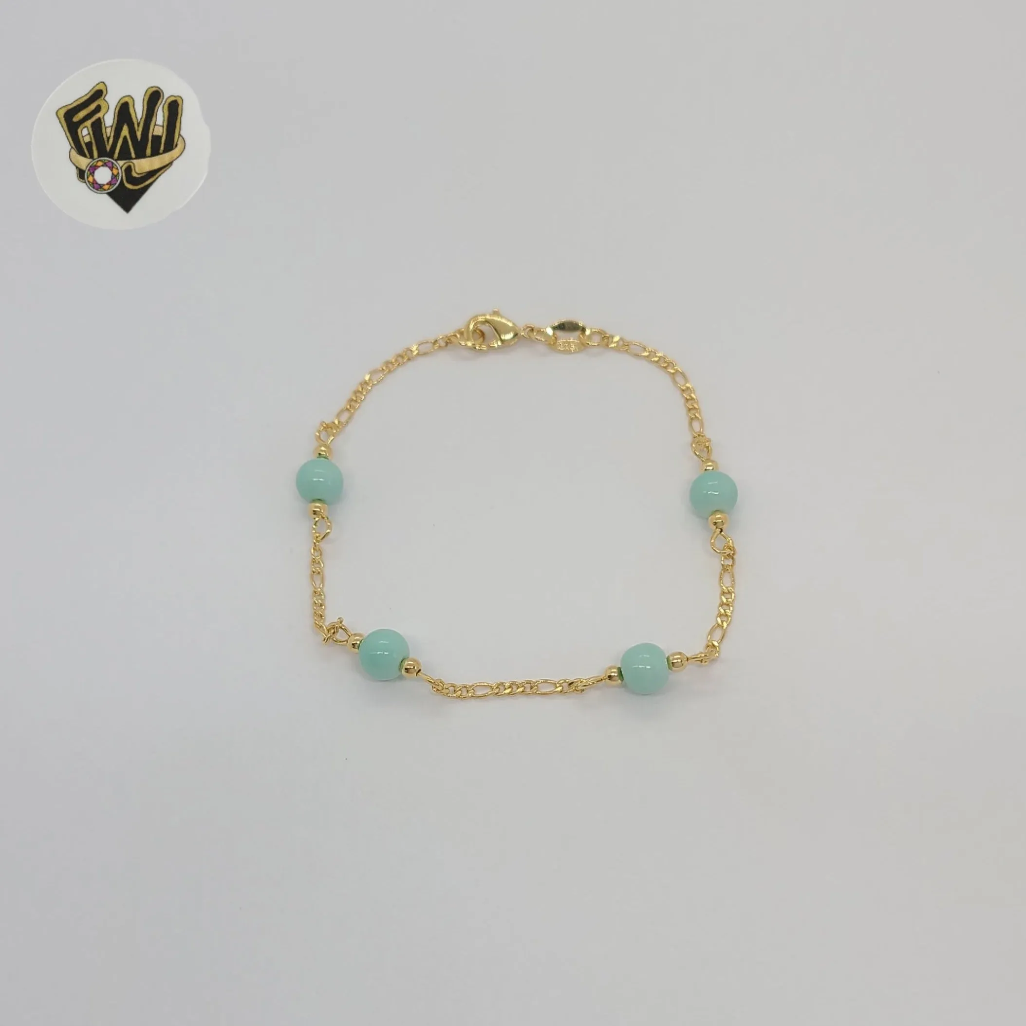 (1-3901-K) Gold Laminate - 6mm Turquoise Beads Bracelet - 7.5 - BGF