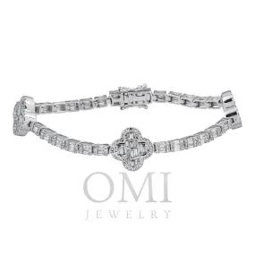 10K GOLD ROUND AND BAGUETTE DIAMOND CLOVER TENNIS BRACELET 4.50 CT