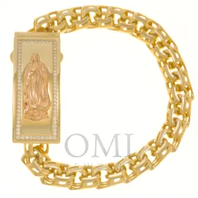 10K GOLD TWO TONE CHINO LINK CHAIN MOTHER MARY ID BRACELET 31.0G WITH DIAMONDS