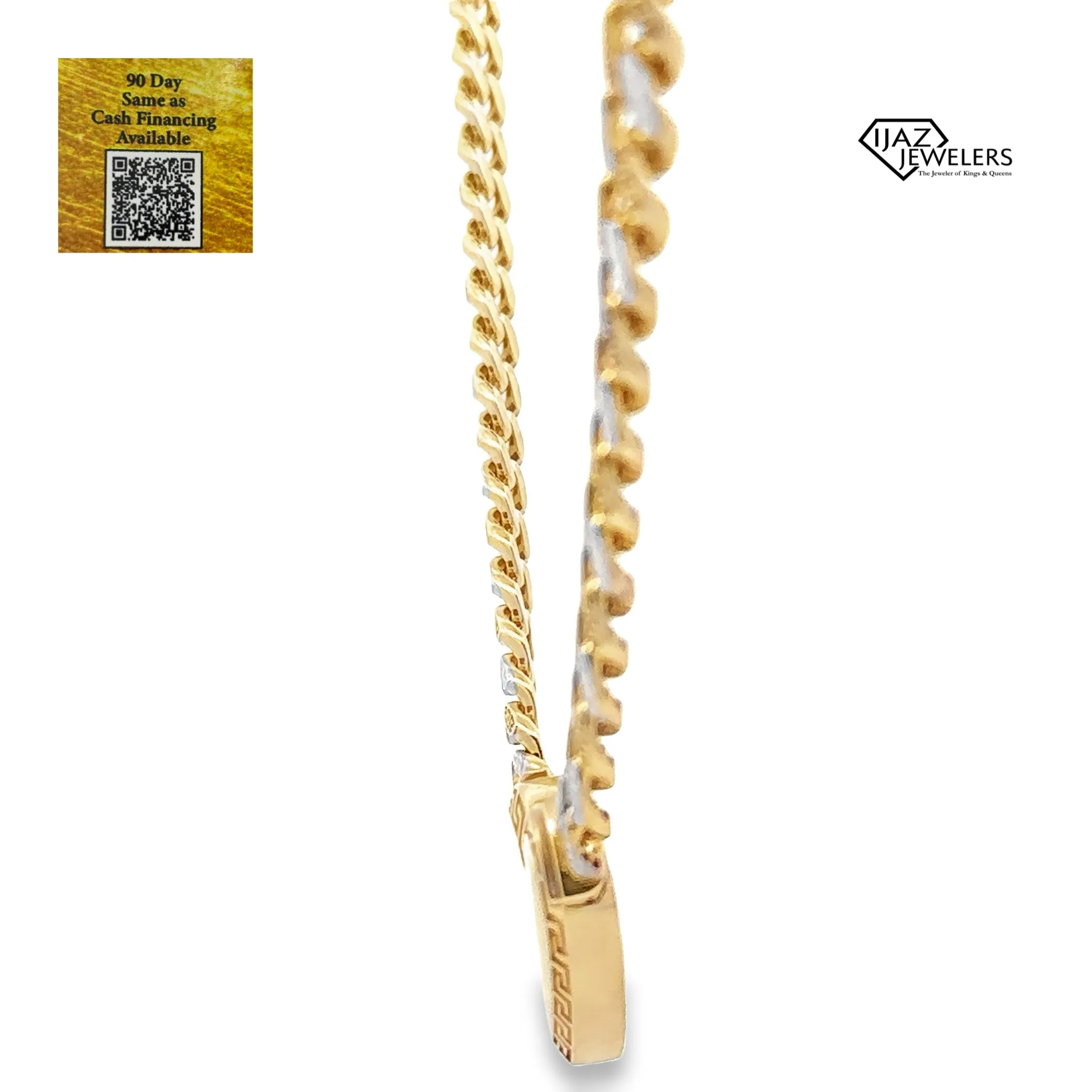 10K Gold Two Tone Diamond Cut Greek Tribal Heart Lock Cuban Link Chain