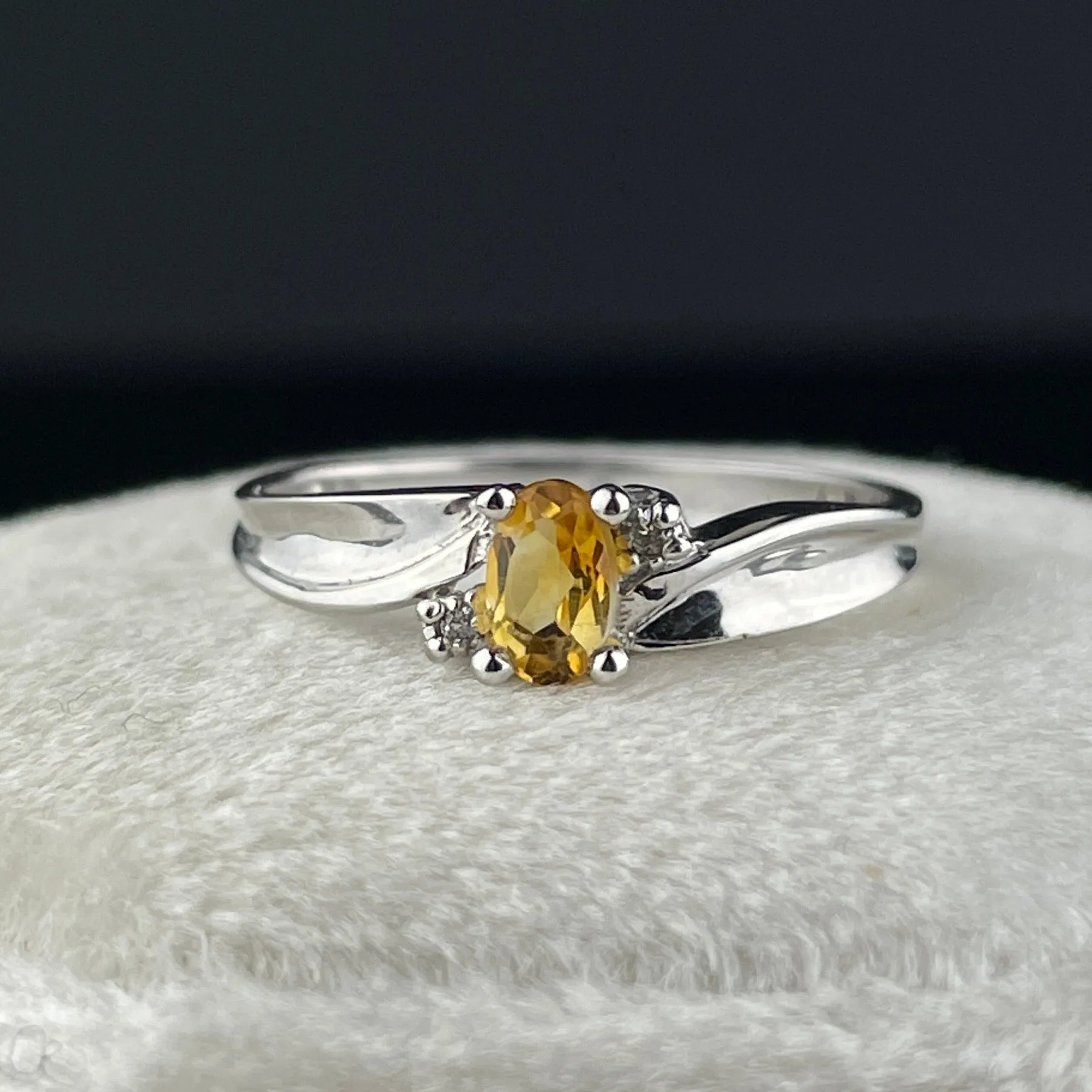 10K White Gold Diamond Citrine Engagement Ring, Sz 6