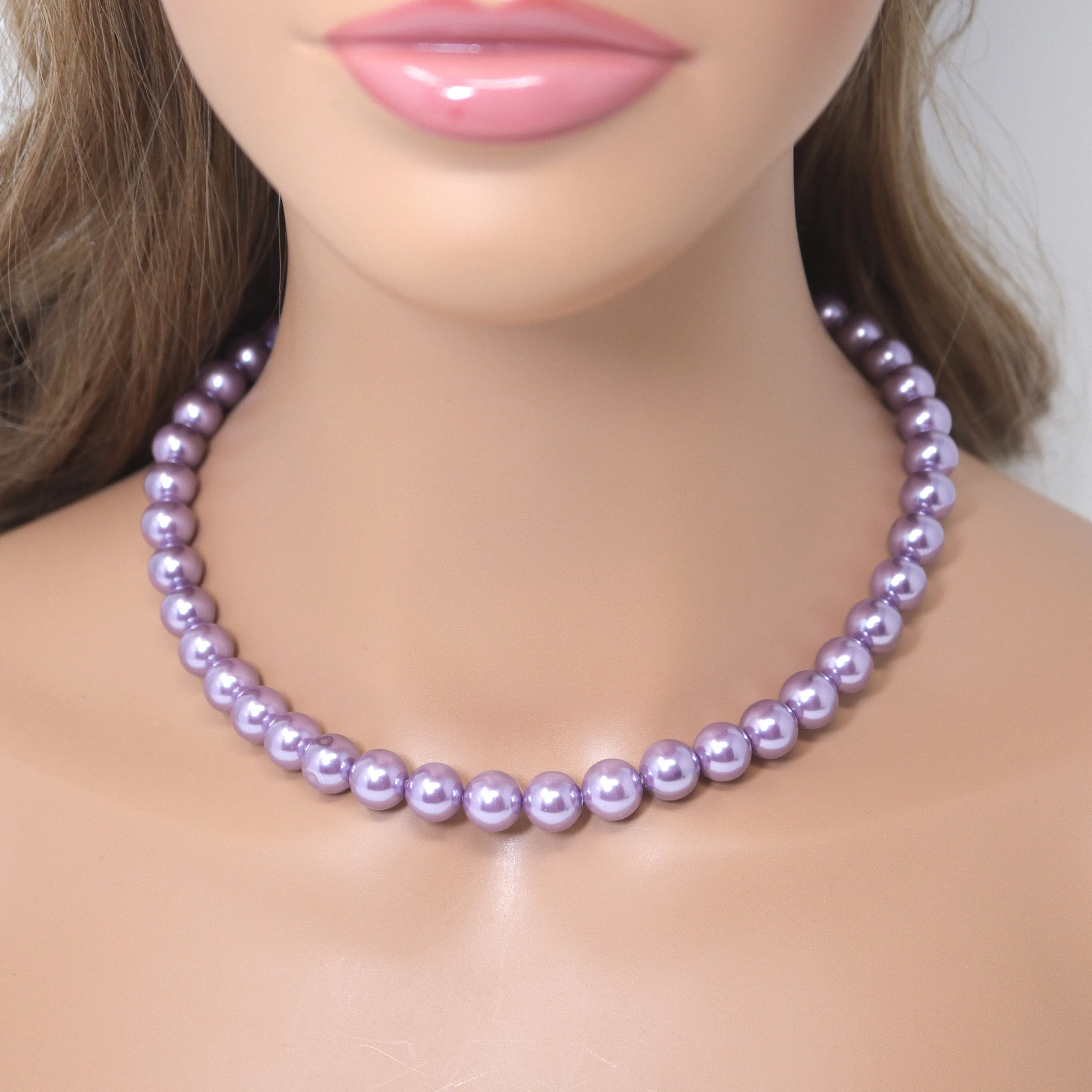 10mm Purple Faux Pearl Necklace Earring And Bracelet Set, Bridal Jewelry, Bridal Earrings And Necklace, Statement Earrings Cz Necklace Set.