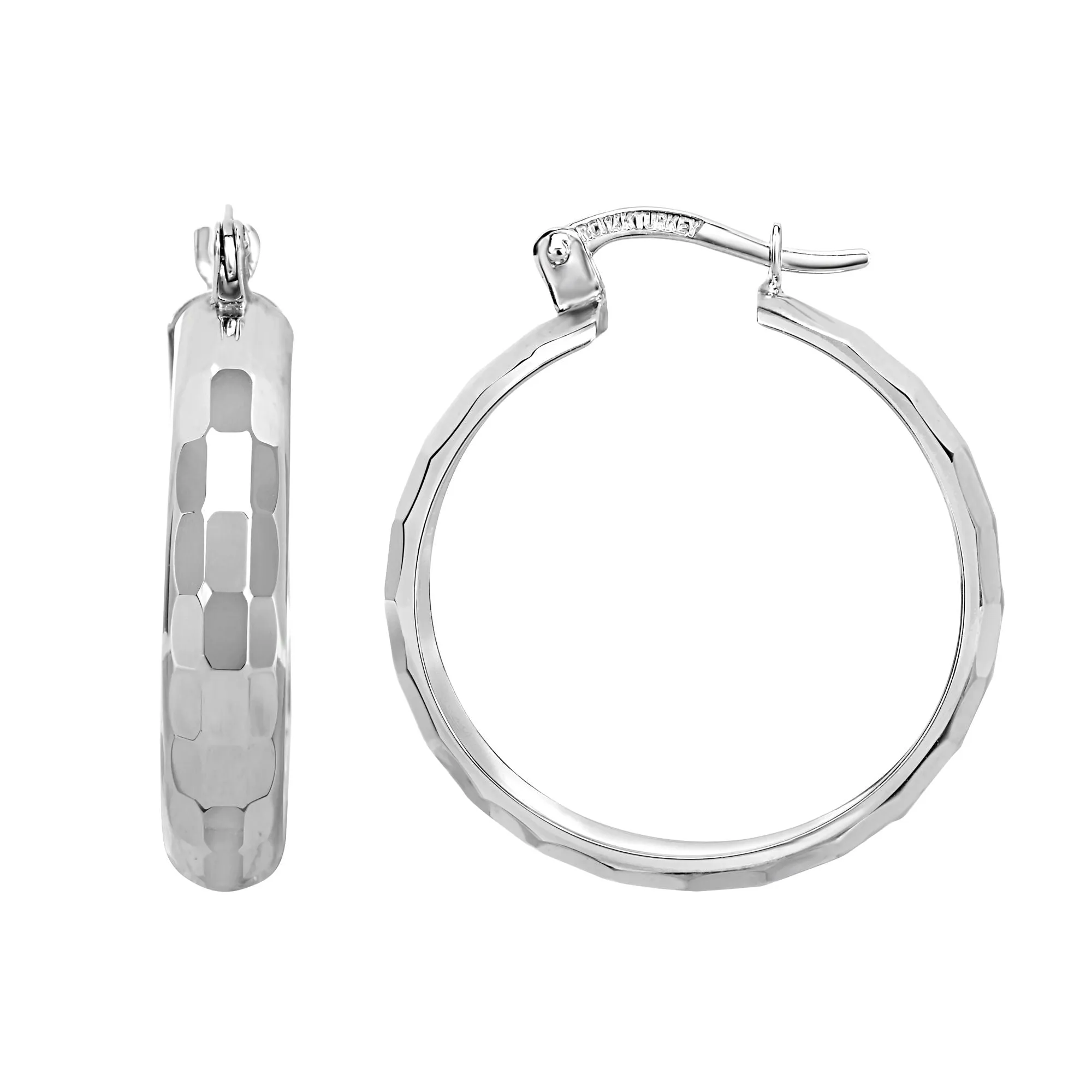 14K Gold Reflective Rectangular Hoop Earrings, Diameter 22mm