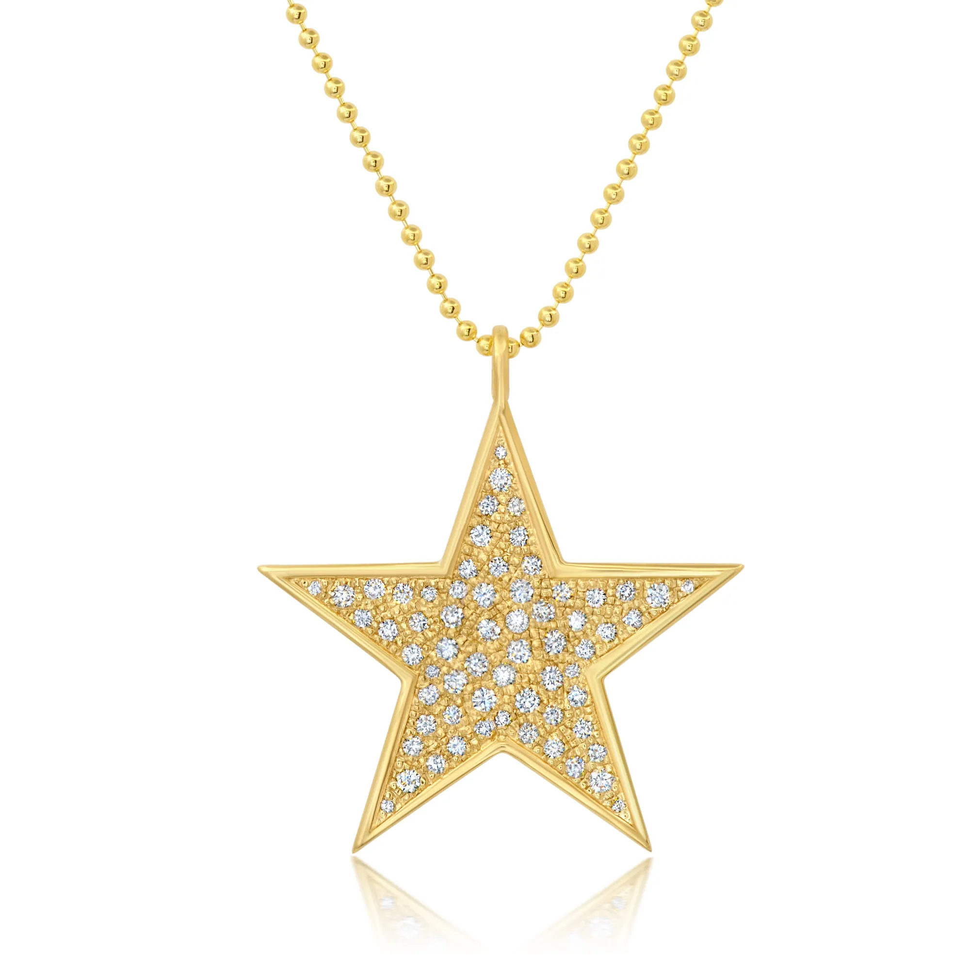 14K Medium Gold Star Diamond Disc Necklace