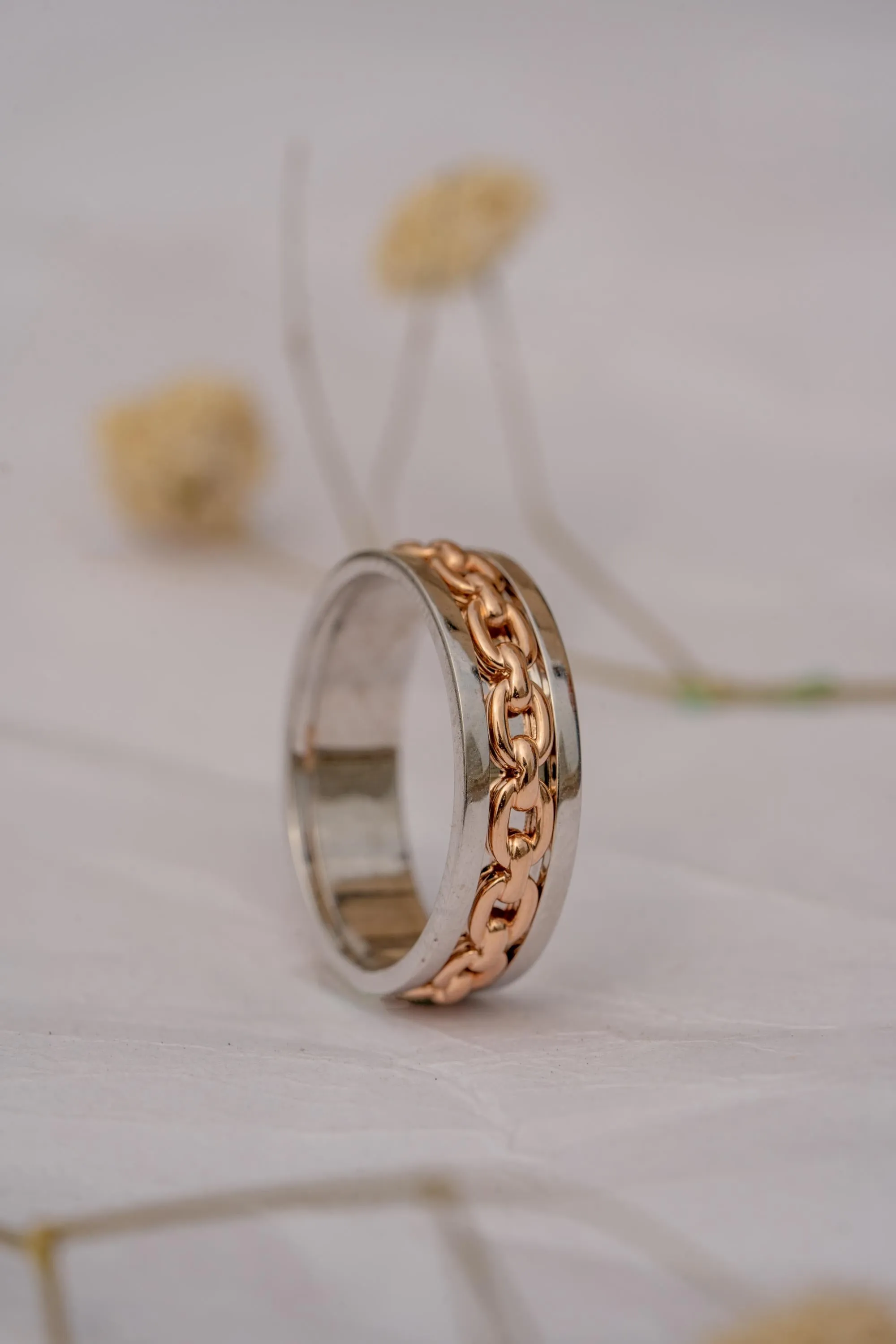 14k Two Tone gold his and her chain wedding rings