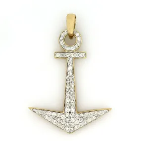 14K Yellow Gold Anchor Pendant 1.85 Ctw