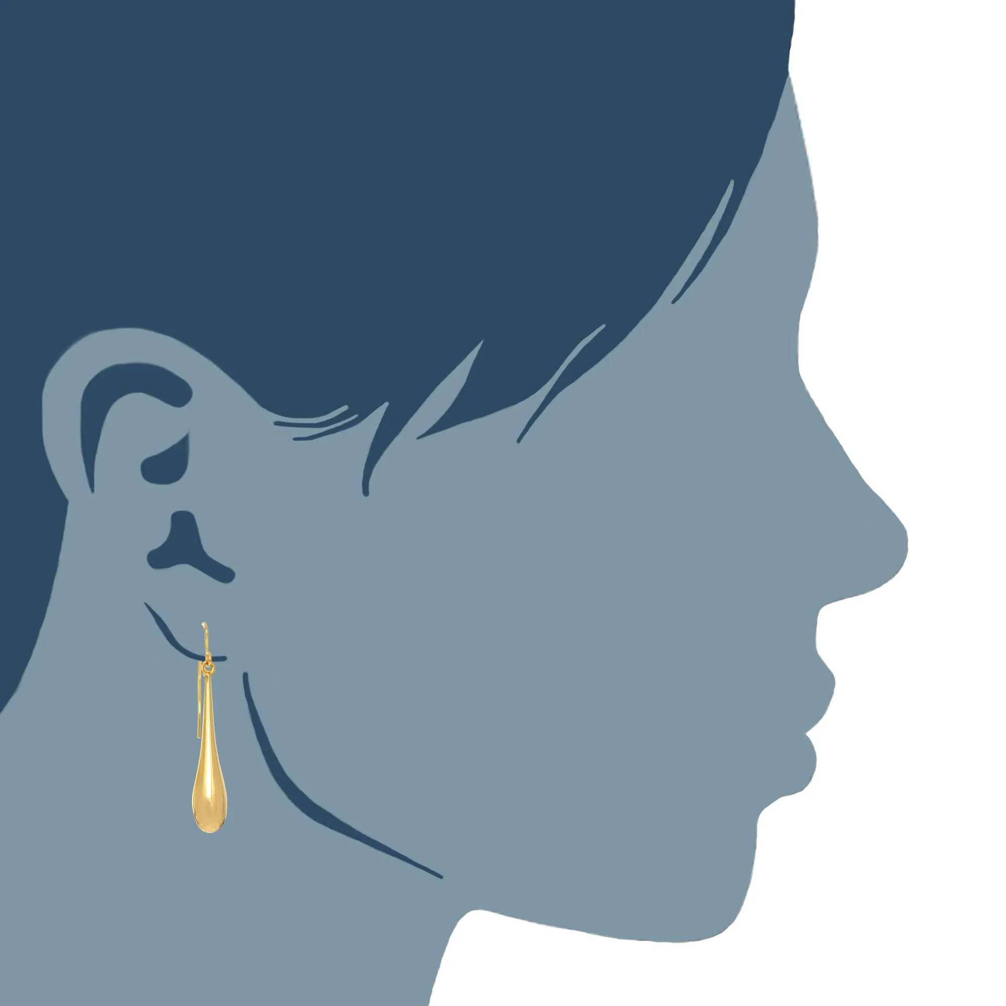 14K Yellow Gold Long Puffed Teardrop Drop Earring