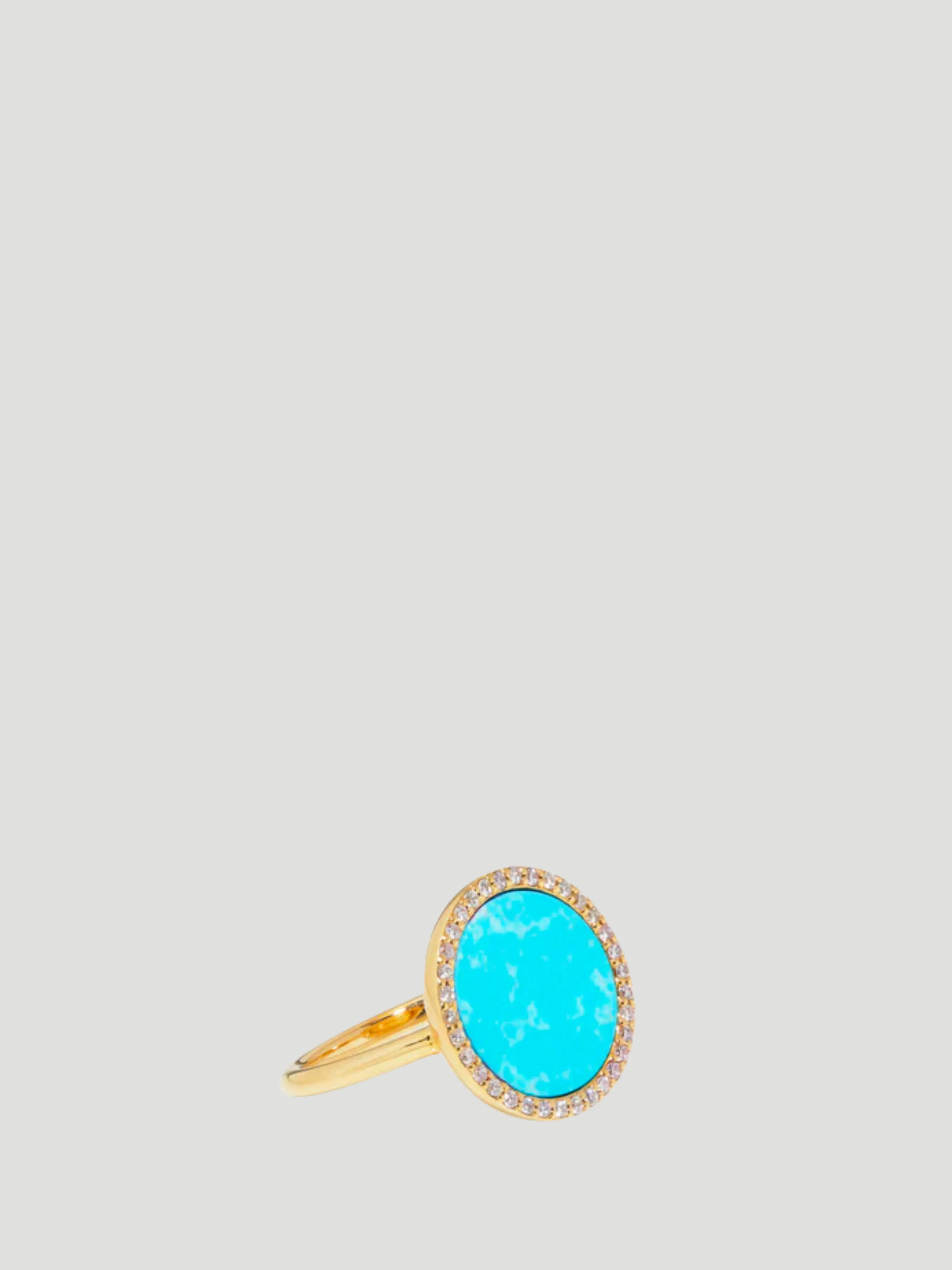 14k Yellow Gold with Turquoise Inlay & Diamond Perimeter Ring