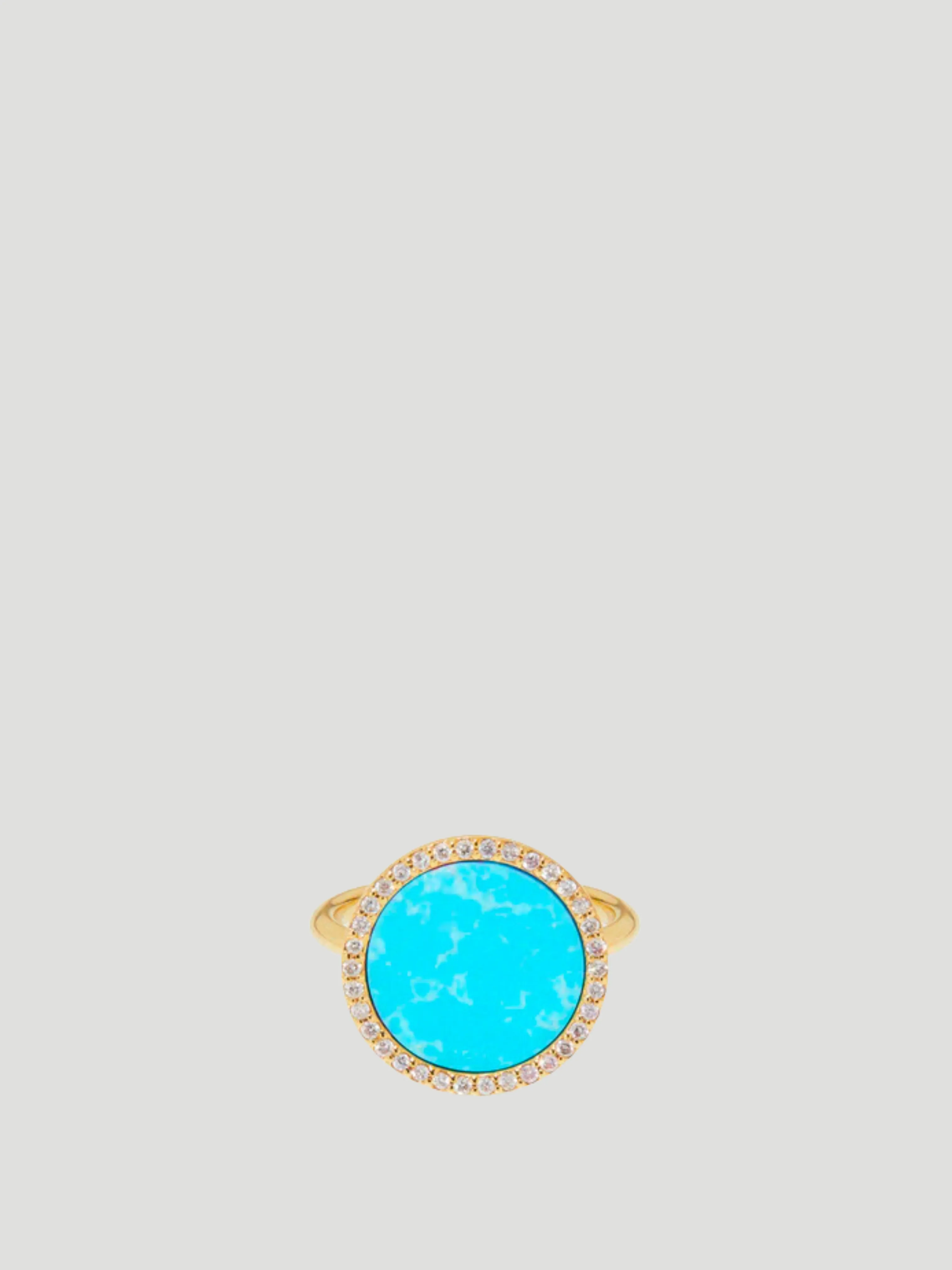 14k Yellow Gold with Turquoise Inlay & Diamond Perimeter Ring