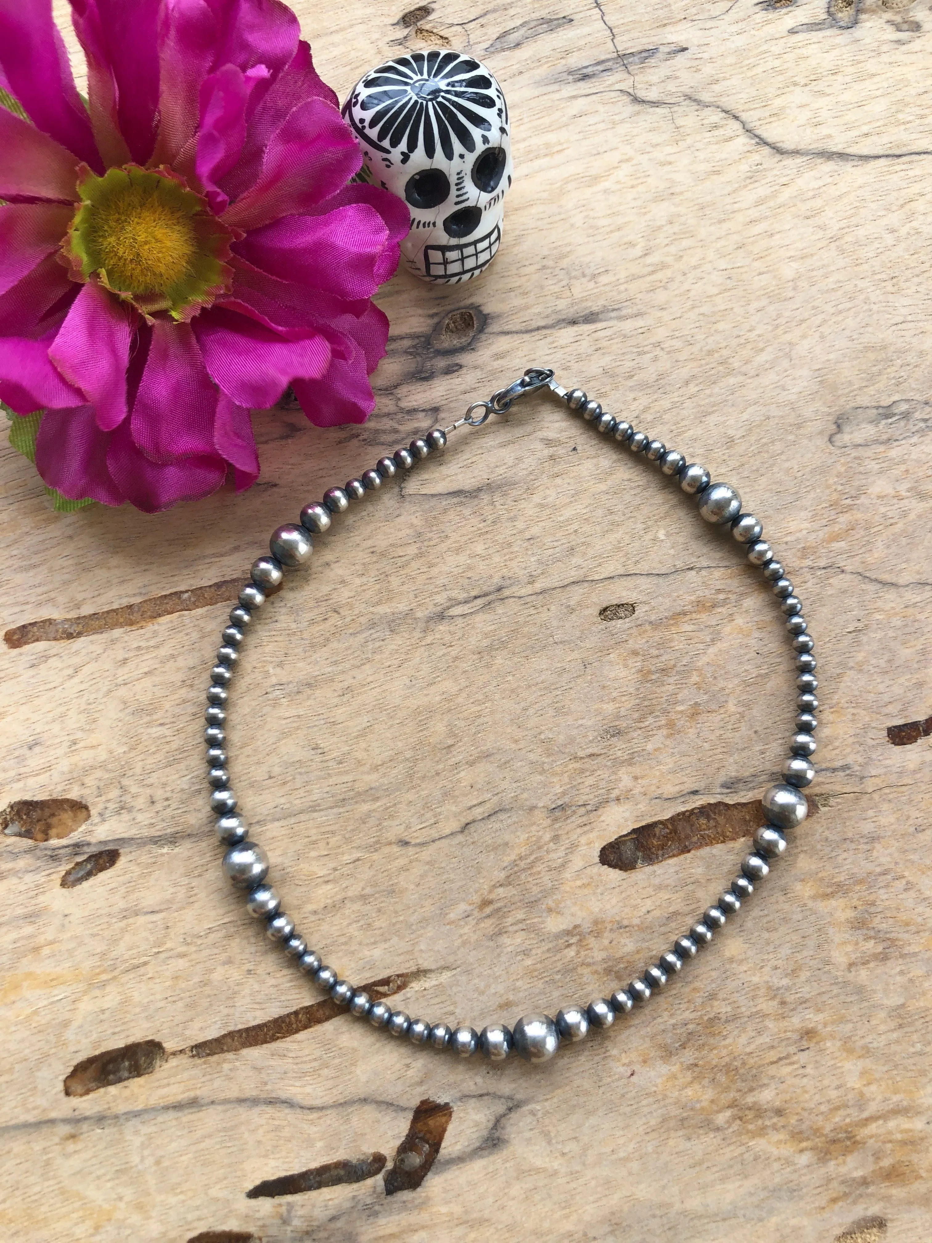 14" "Navajo Style" Sterling Pearls