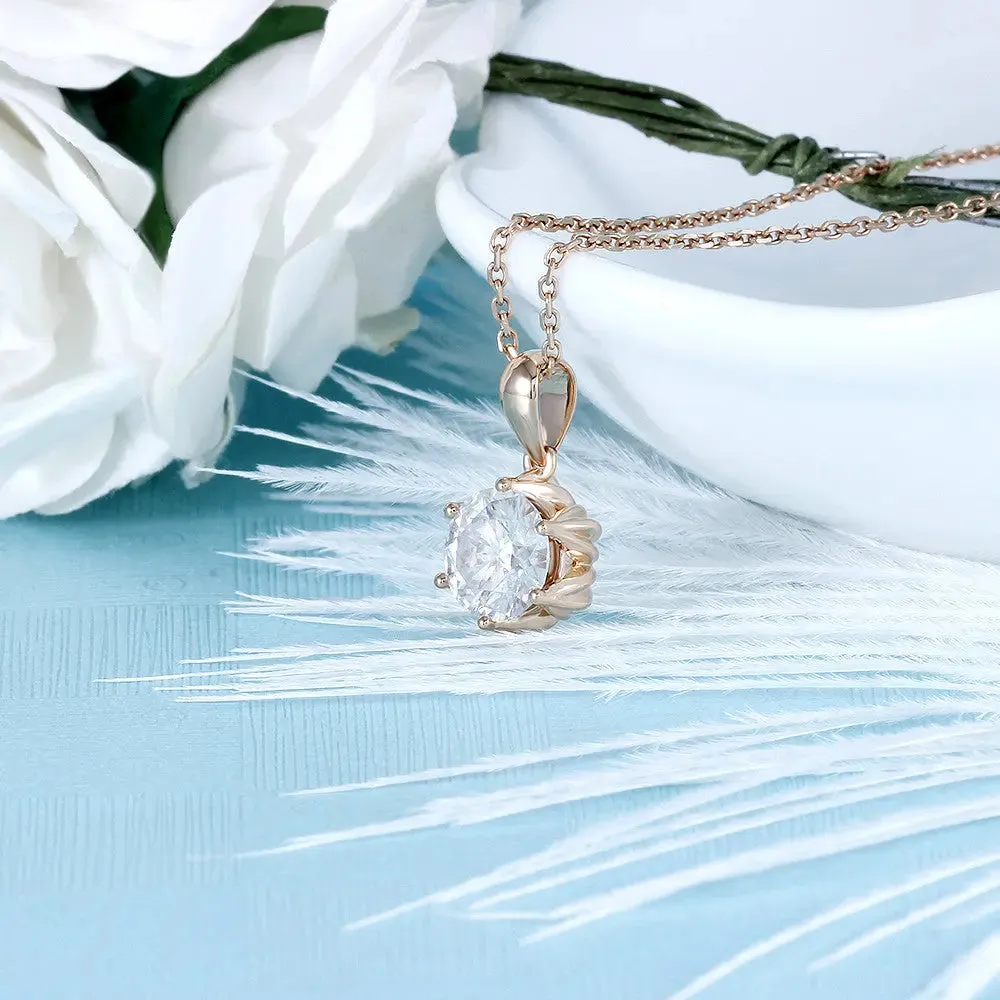 18k Rose Gold Flower Moissanite Necklace 1ct