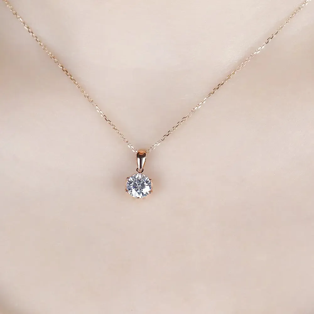 18k Rose Gold Flower Moissanite Necklace 1ct