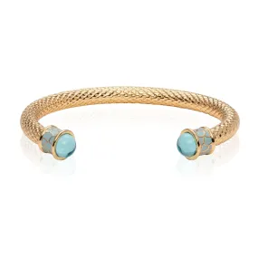 18K YELLOW GOLD PLATED SALAMANDER TORQUE AQUAMARINE BANGLE