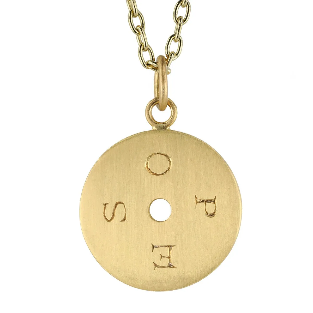 20K Gold Large Open Disc Pendant with Opes/Spes Engraving