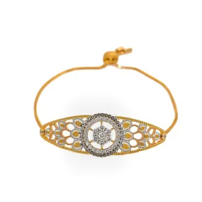 22K Multi Tone Gold Bracelet W/ CZ Gems, Wheel Spoke Design & Drawstring Closure