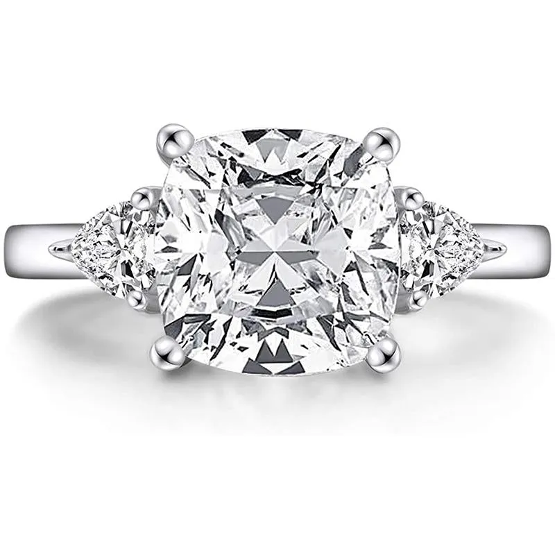 5.5 Carats Cushion Cut 925 Sterling Silver/ 10K Gold/ 14K Gold Cubic Zirconia CZ 3 Stone Engagement Wedding Ring