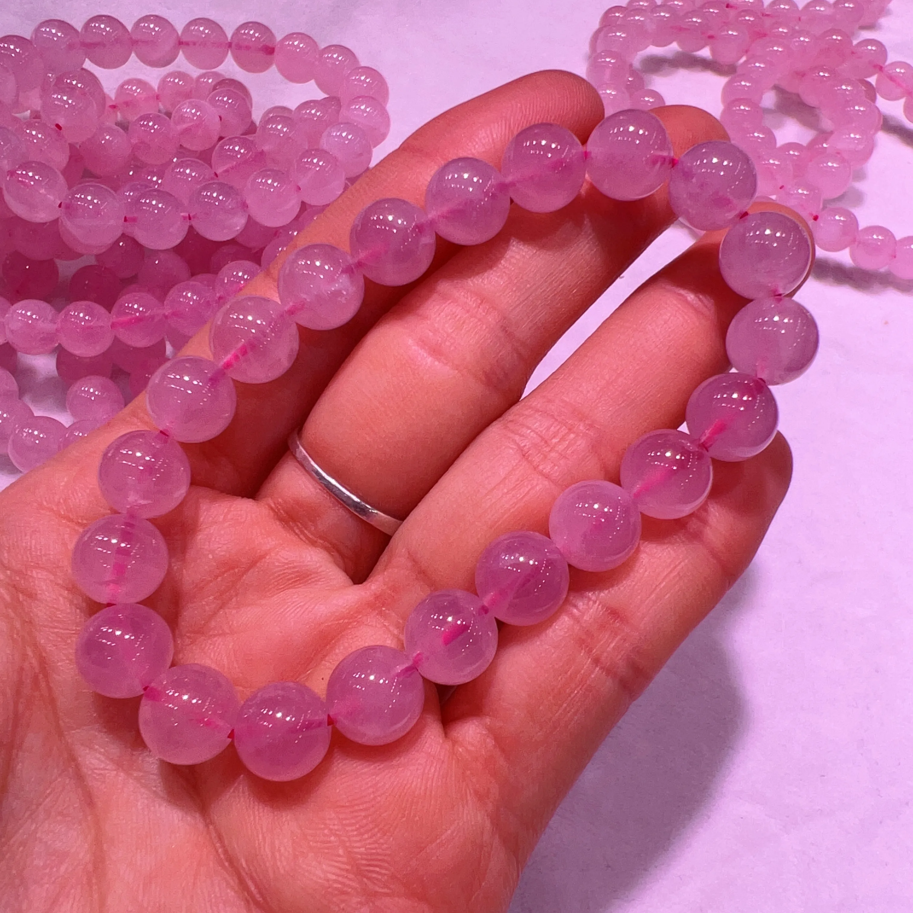 9-9.5mm Natural Madagascar Rose Quartz Round Beaded Bracelets for DIY Jewelry Project