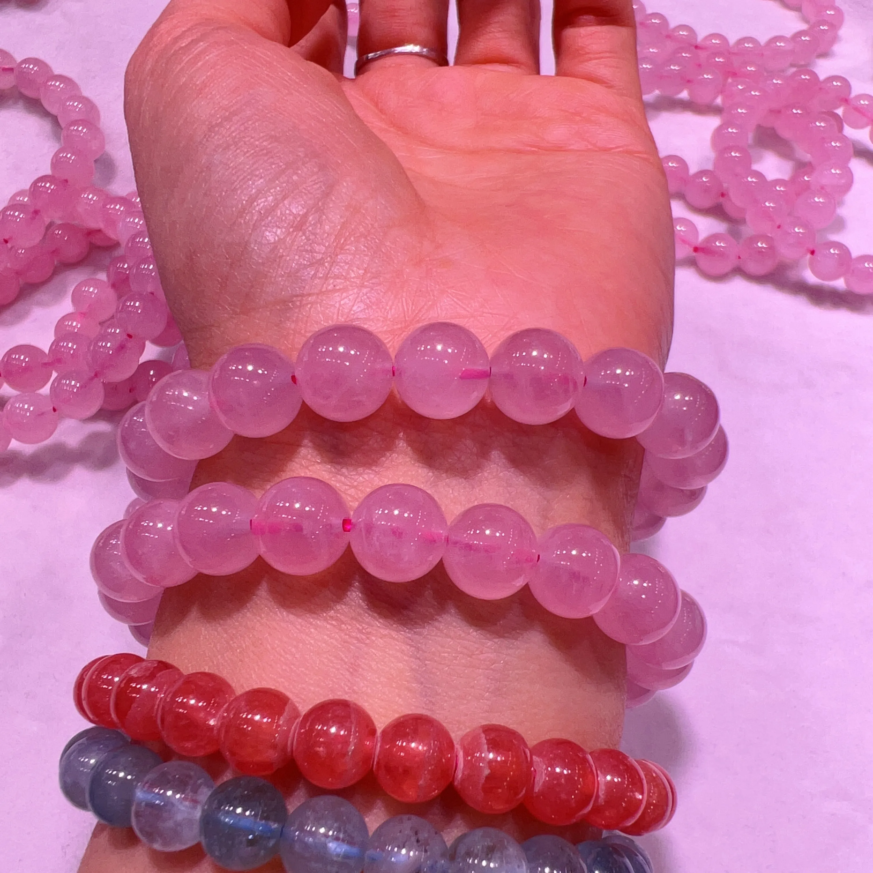 9-9.5mm Natural Madagascar Rose Quartz Round Beaded Bracelets for DIY Jewelry Project