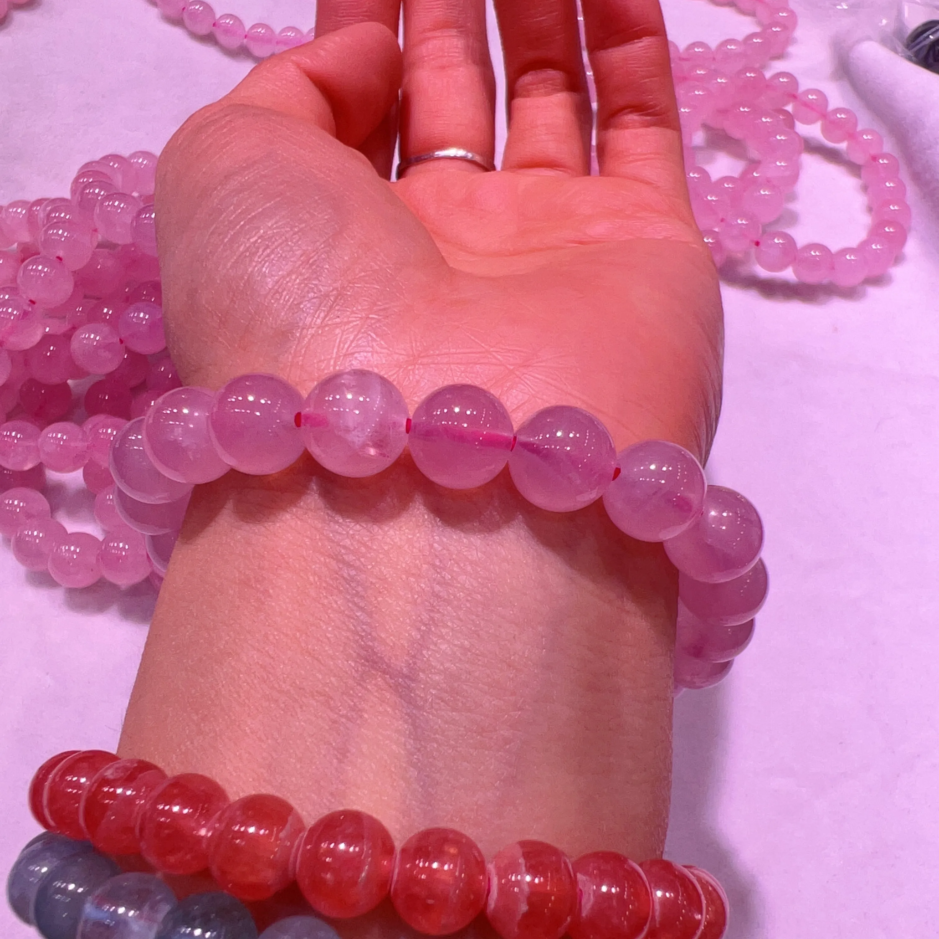 9-9.5mm Natural Madagascar Rose Quartz Round Beaded Bracelets for DIY Jewelry Project