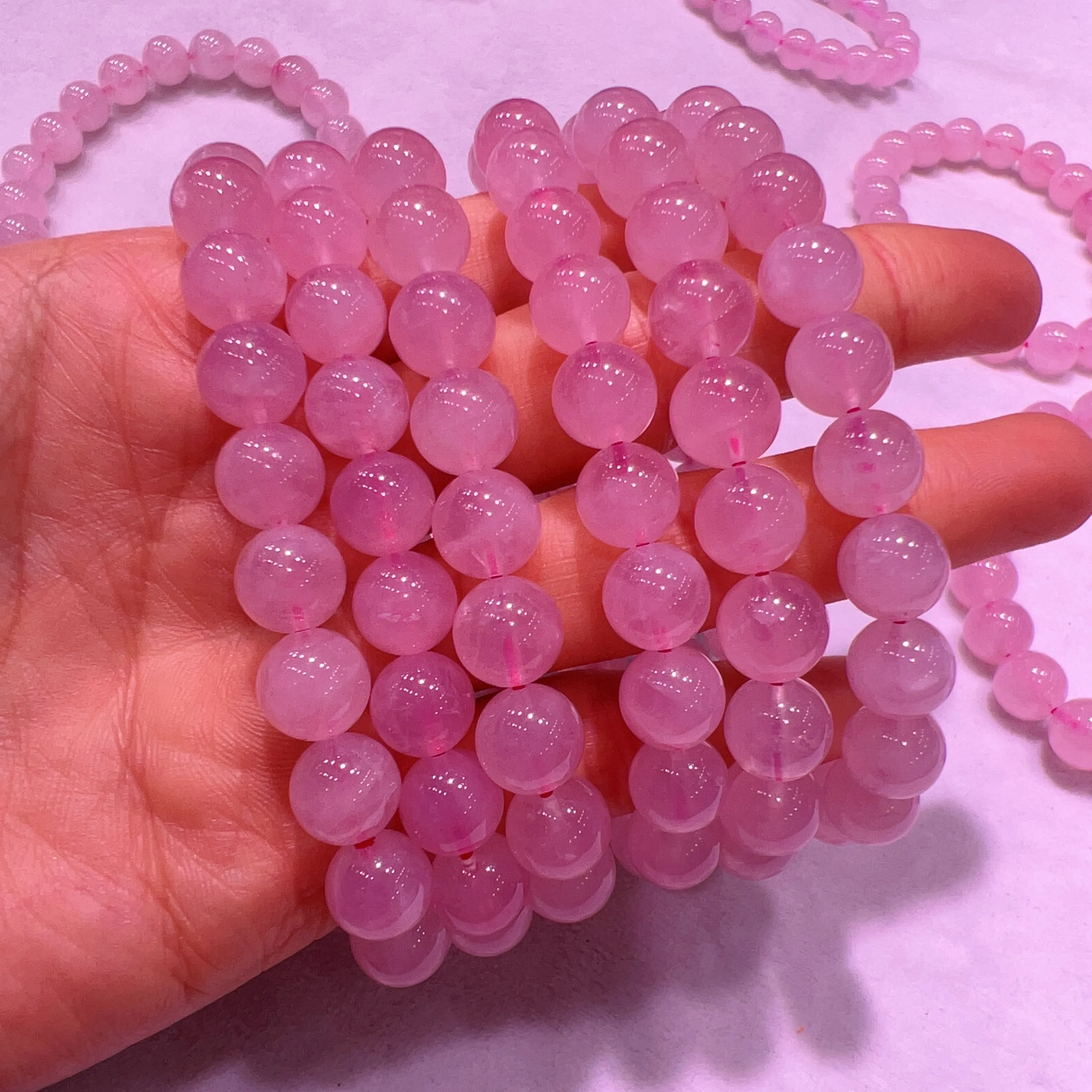 9-9.5mm Natural Madagascar Rose Quartz Round Beaded Bracelets for DIY Jewelry Project