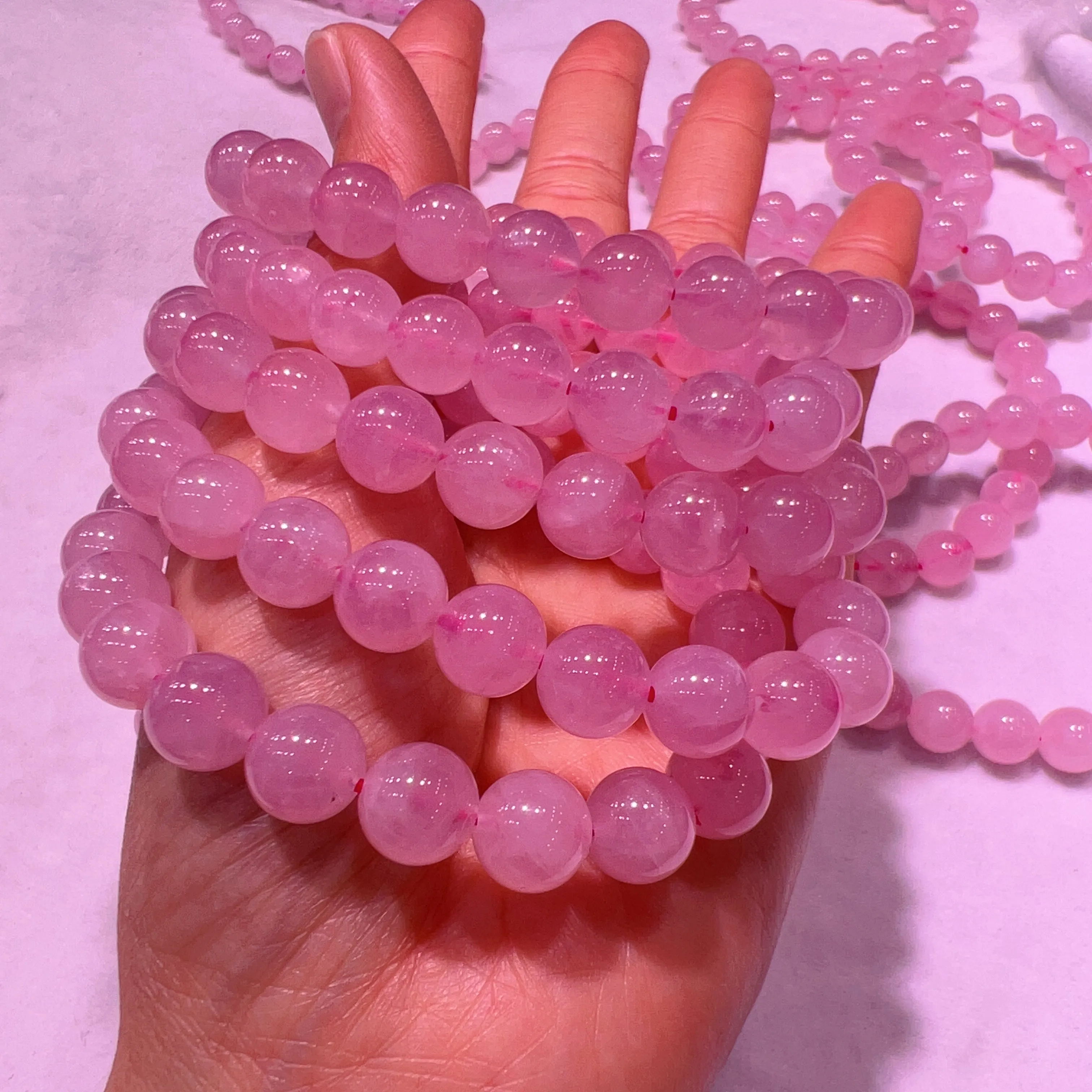 9-9.5mm Natural Madagascar Rose Quartz Round Beaded Bracelets for DIY Jewelry Project