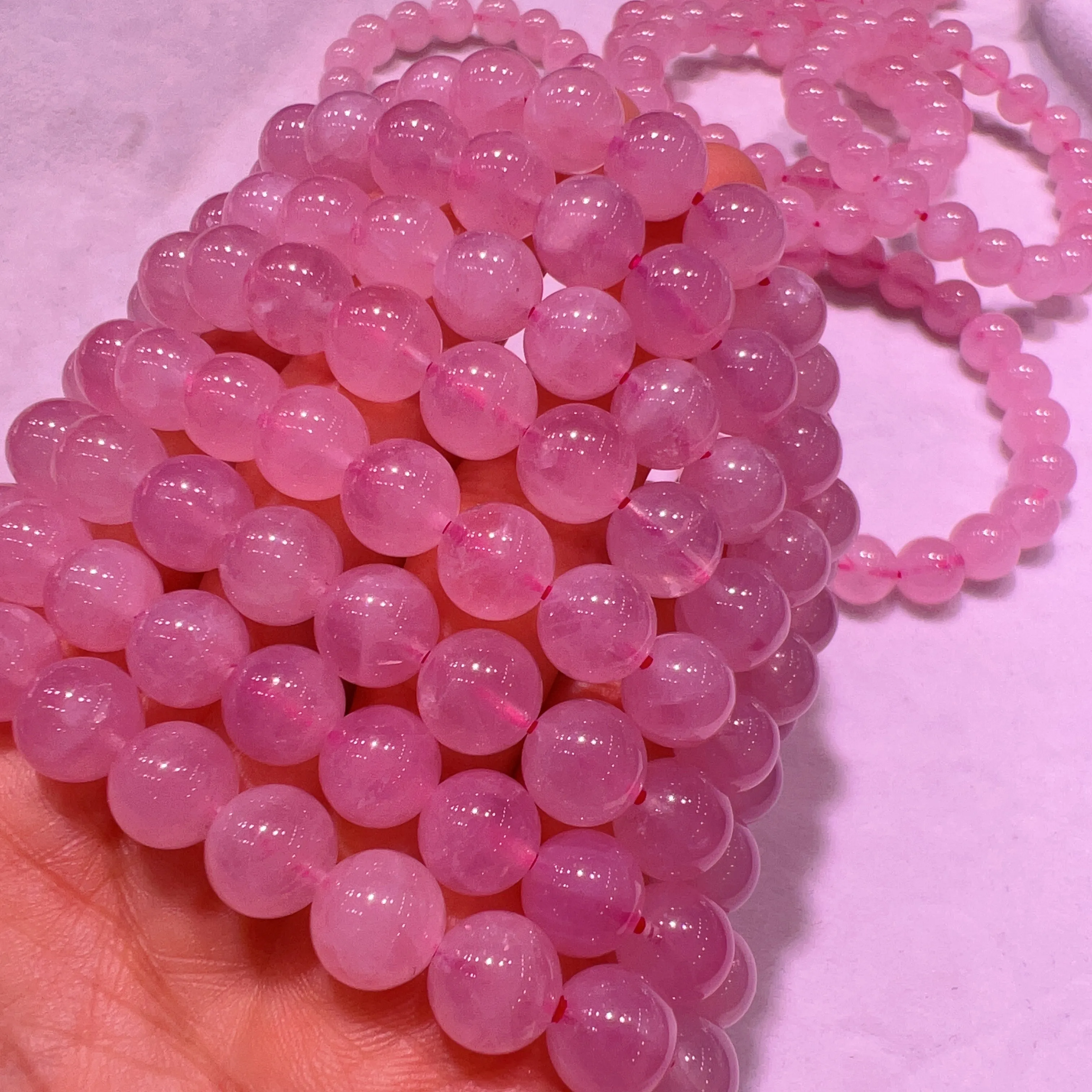 9-9.5mm Natural Madagascar Rose Quartz Round Beaded Bracelets for DIY Jewelry Project