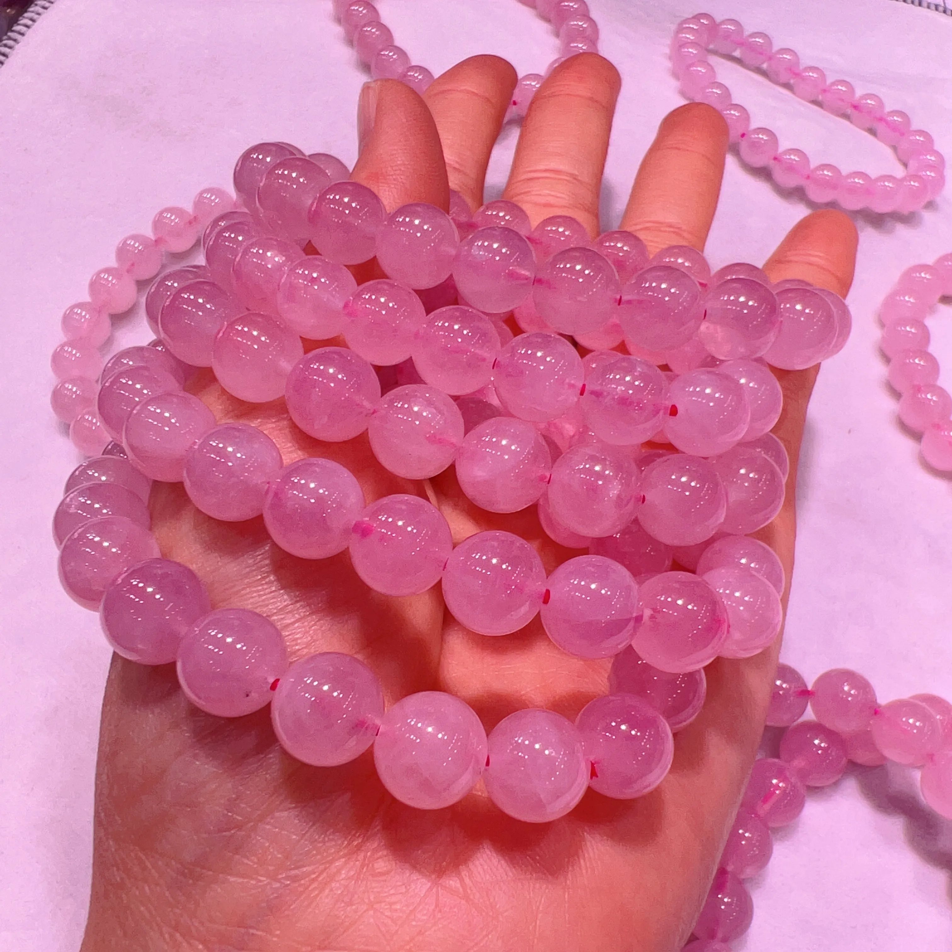 9-9.5mm Natural Madagascar Rose Quartz Round Beaded Bracelets for DIY Jewelry Project