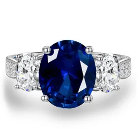 925 Sterling Silver 5CT Sapphire Diamond Gemstone Wedding Engagement Ring