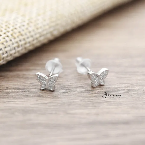 925 Sterling Silver CZ Paved Butterfly Stud Earrings