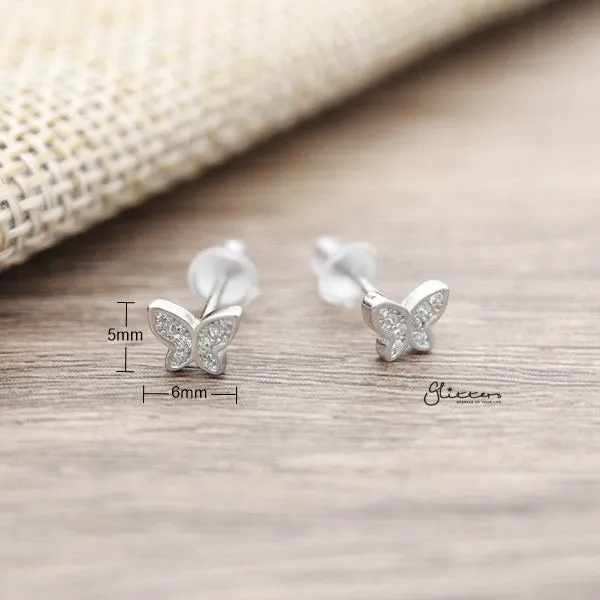 925 Sterling Silver CZ Paved Butterfly Stud Earrings