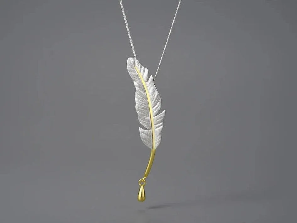 925 Sterling Silver Goose Feather Pendant Necklace - LFJE0211 Charm Jewelry