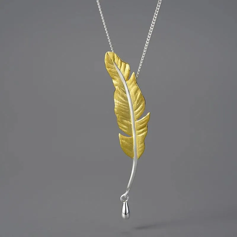 925 Sterling Silver Goose Feather Pendant Necklace - LFJE0211 Charm Jewelry