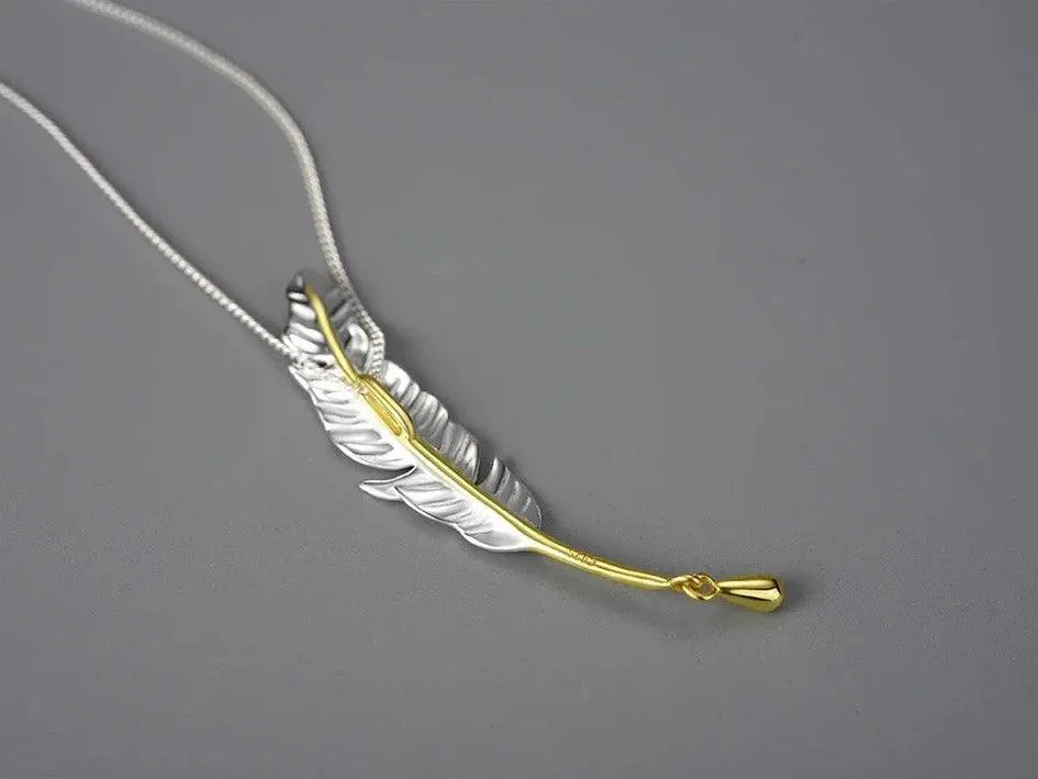 925 Sterling Silver Goose Feather Pendant Necklace - LFJE0211 Charm Jewelry