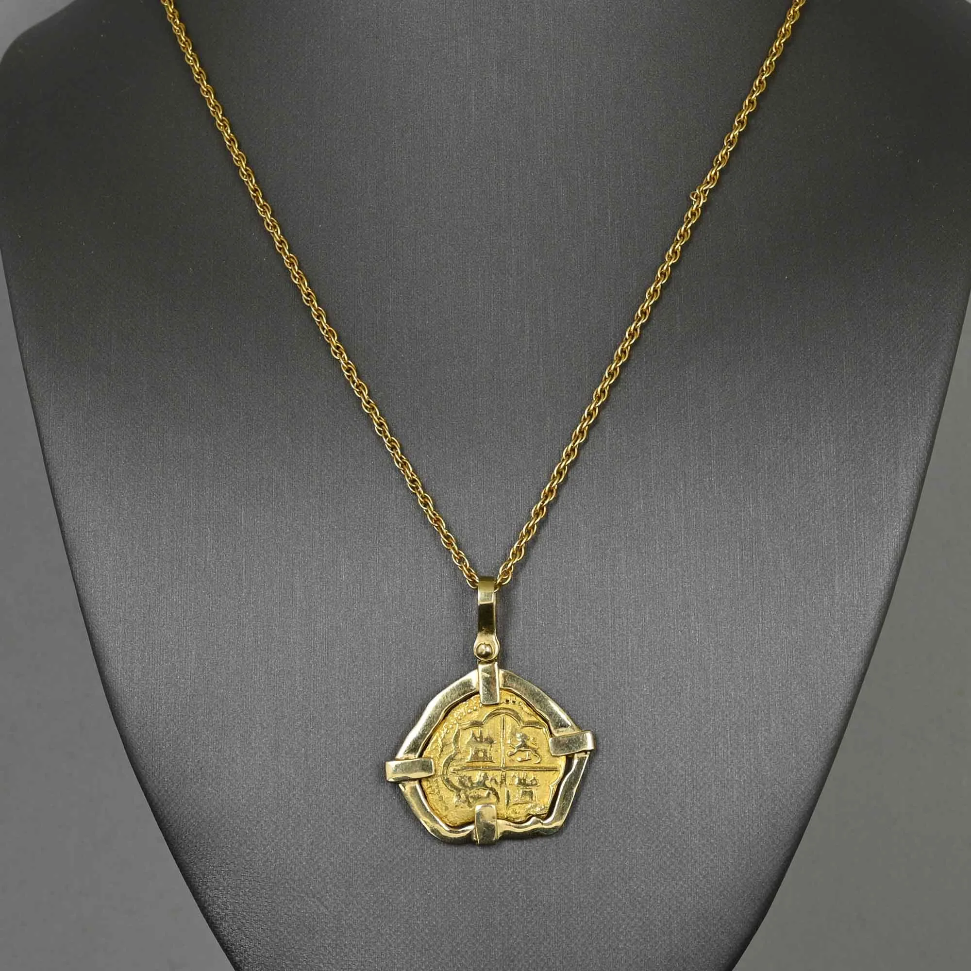 Abstract Atocha Coin Pendant Necklace in 14K Gold