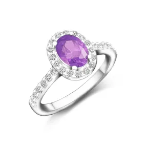 Amethyst Engagement Ring Vintage Halo Ring Silver