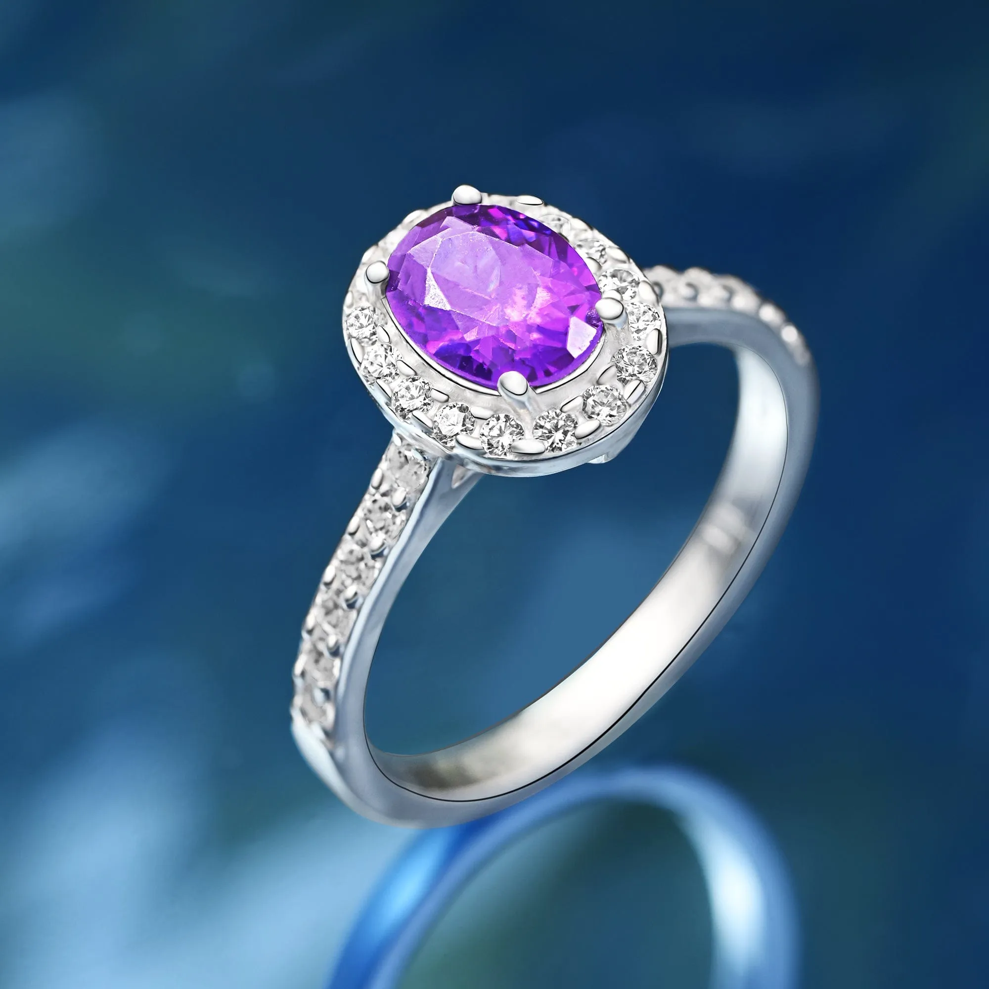 Amethyst Engagement Ring Vintage Halo Ring Silver