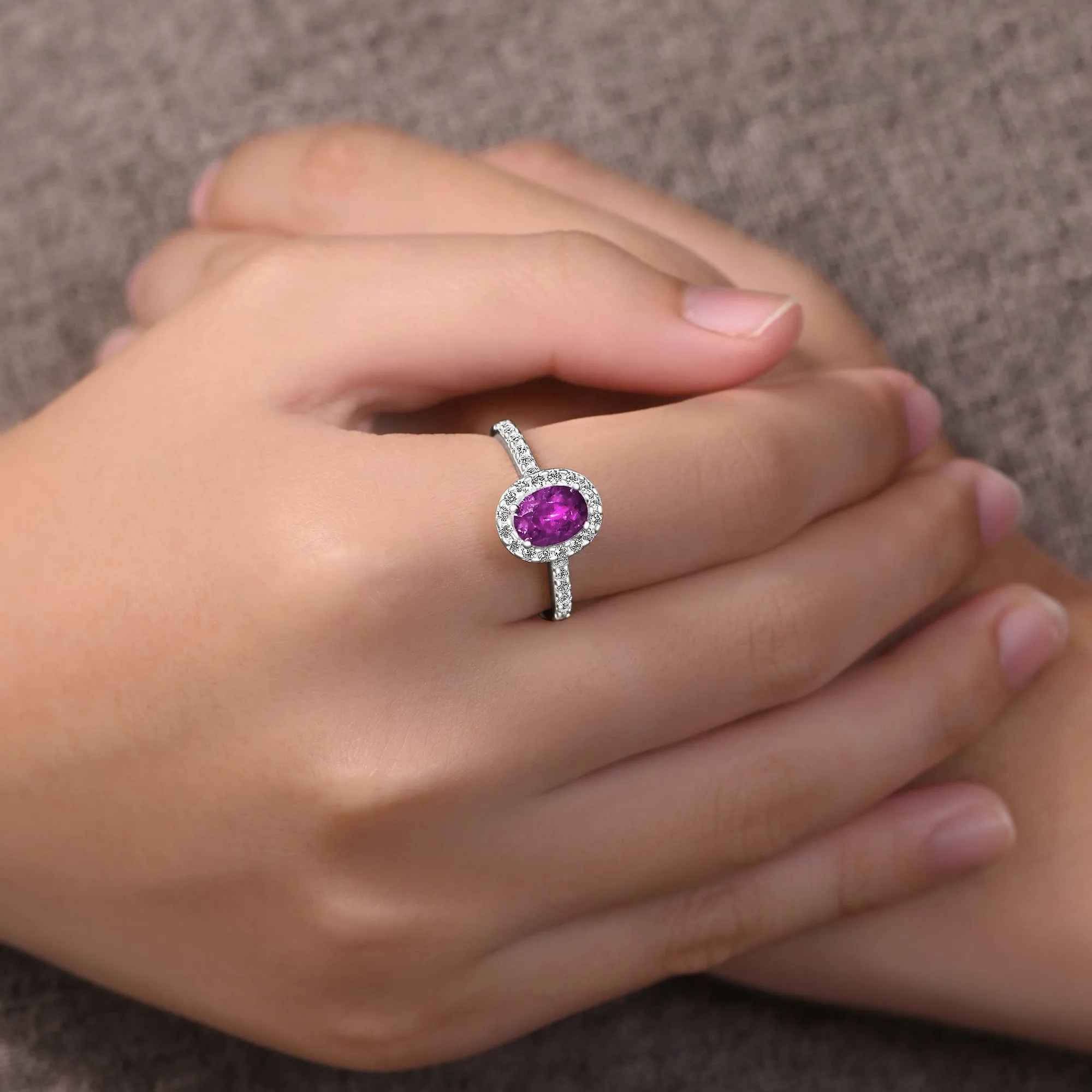 Amethyst Engagement Ring Vintage Halo Ring Silver