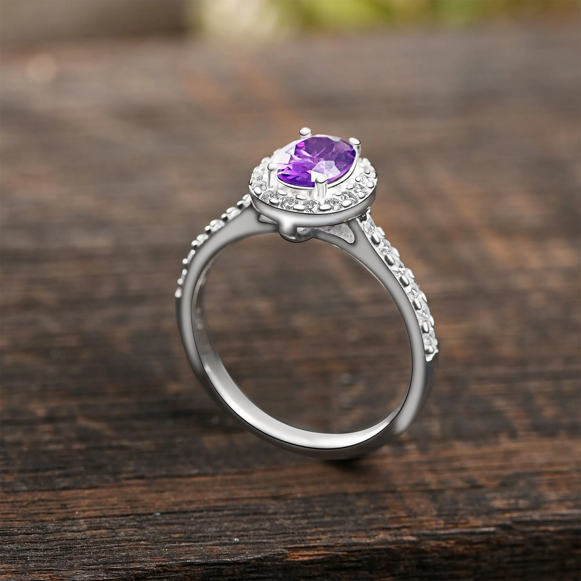 Amethyst Engagement Ring Vintage Halo Ring Silver