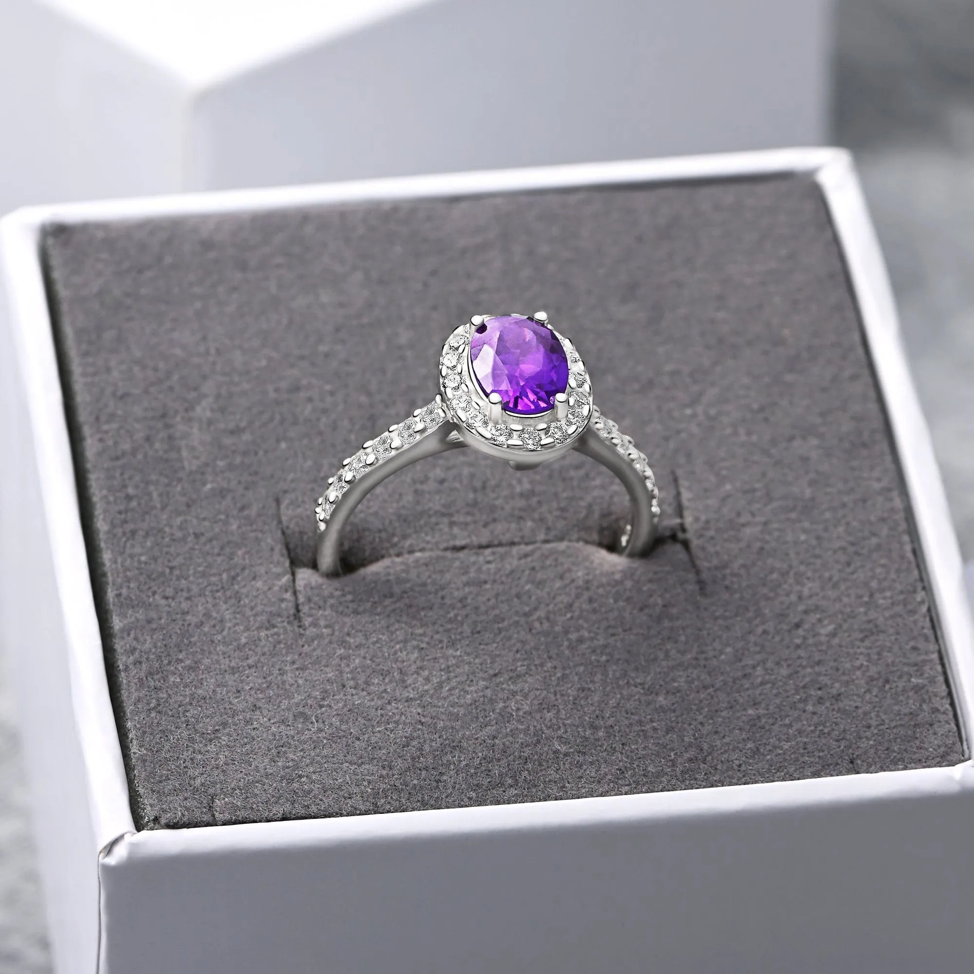 Amethyst Engagement Ring Vintage Halo Ring Silver