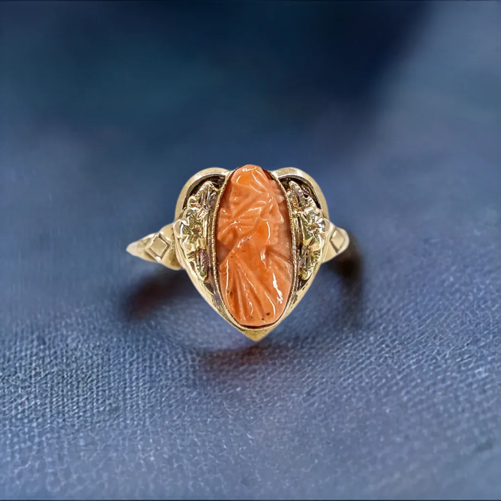 Antique Coral Cameo Ring