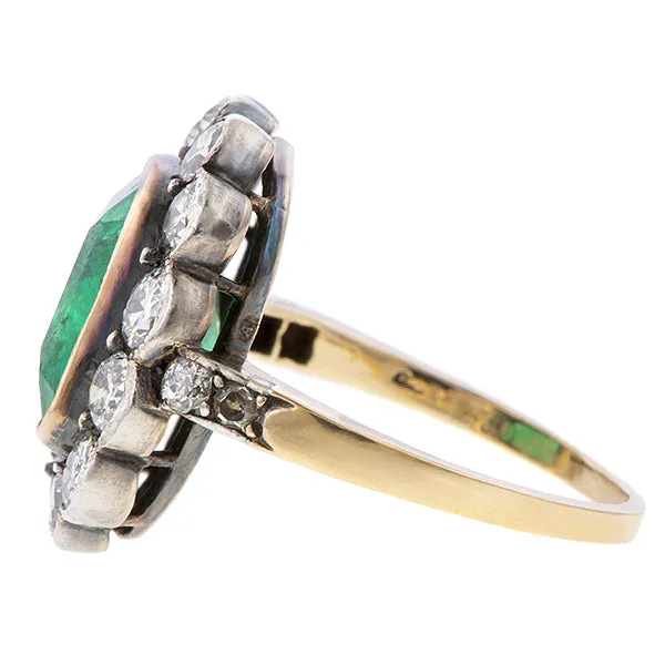 Antique Square Emerald & Diamond Ring