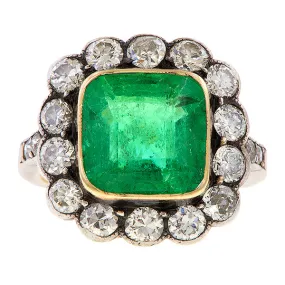 Antique Square Emerald & Diamond Ring