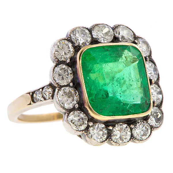 Antique Square Emerald & Diamond Ring