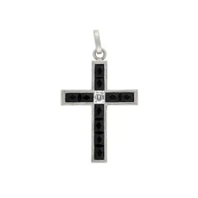 Art Deco Platinum French Cut Onyx   Diamond Cross Pendant