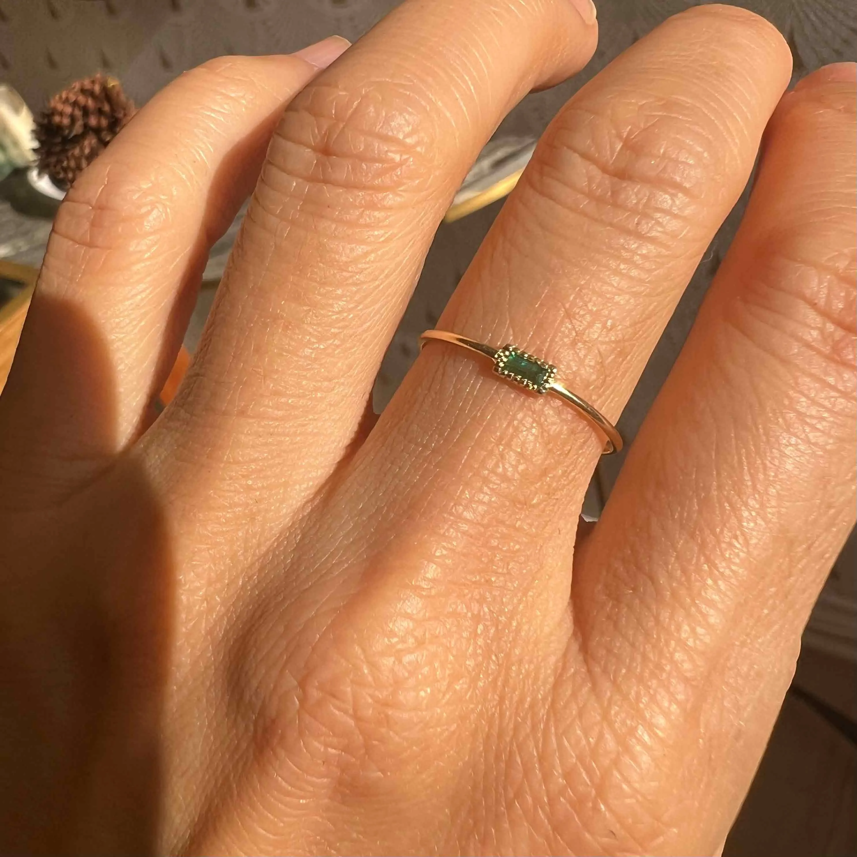 Baguette Emerald Moon Drop Ring