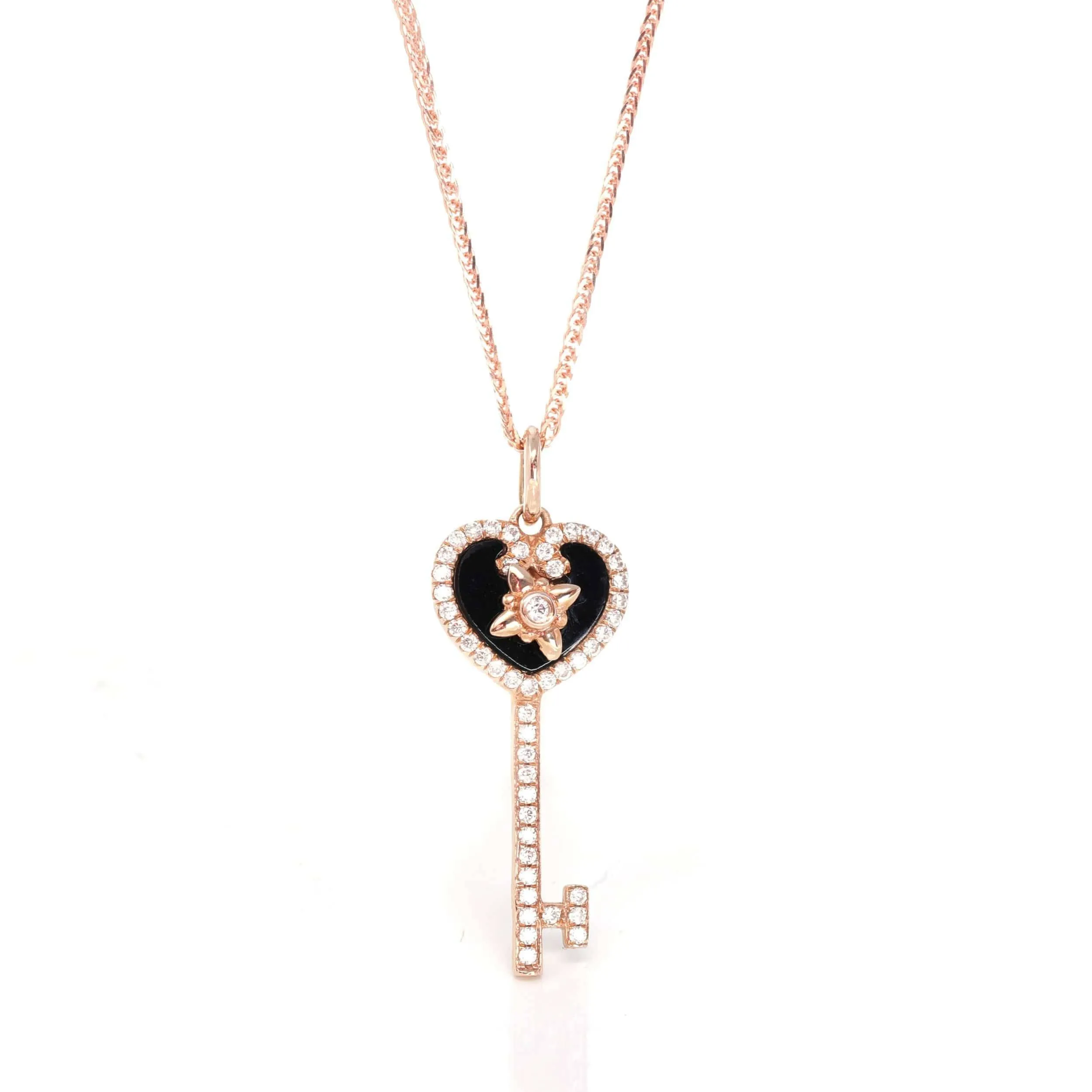 Baikalla? 18k Rose Gold Black Jade Heart Key Necklace With CZ