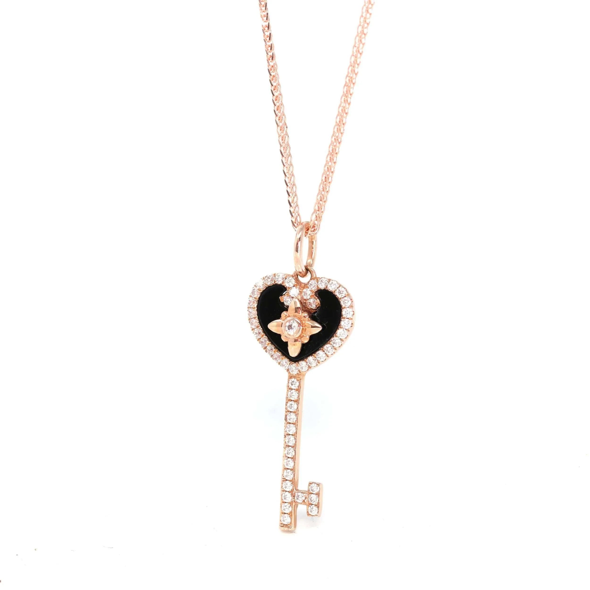 Baikalla? 18k Rose Gold Black Jade Heart Key Necklace With CZ