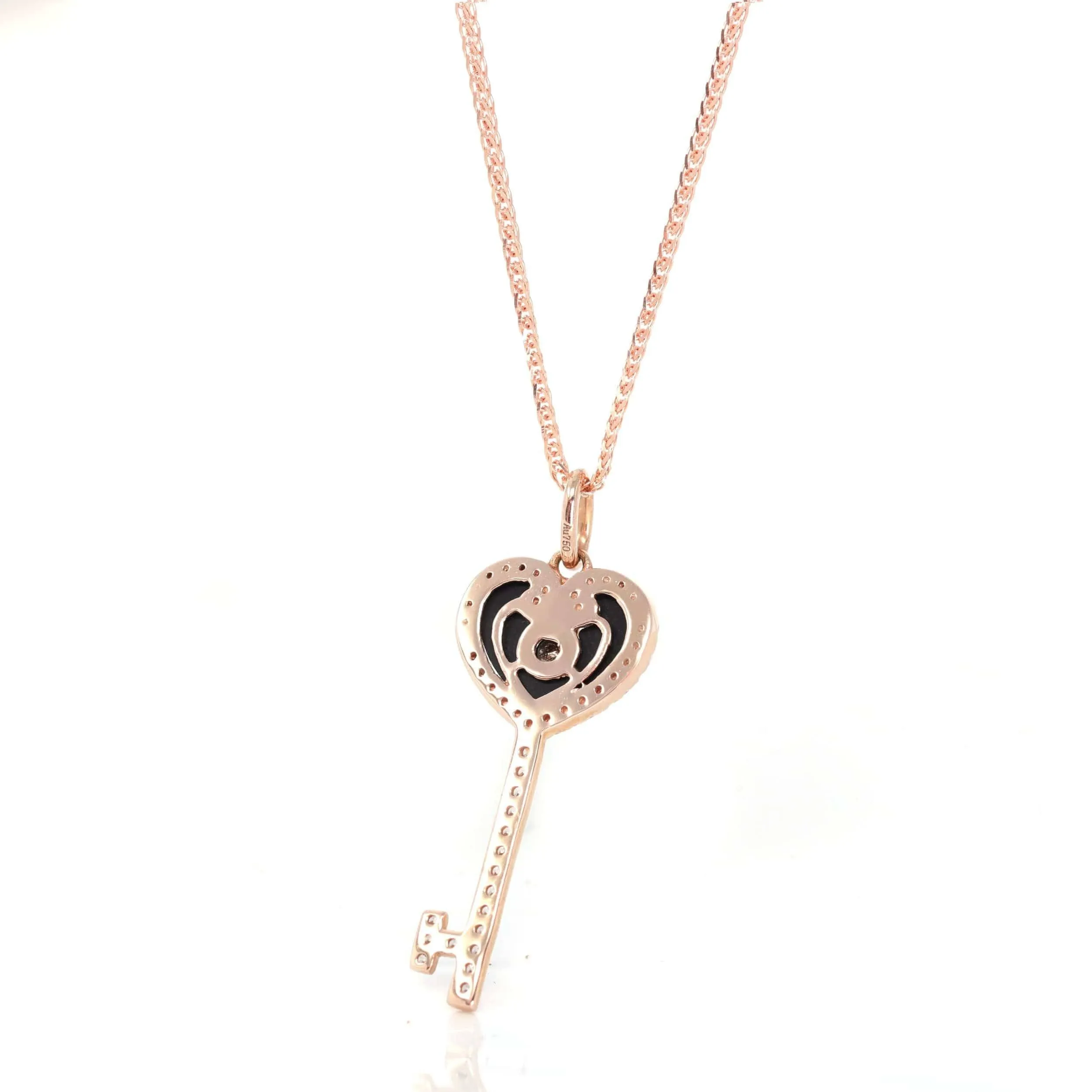 Baikalla? 18k Rose Gold Black Jade Heart Key Necklace With CZ